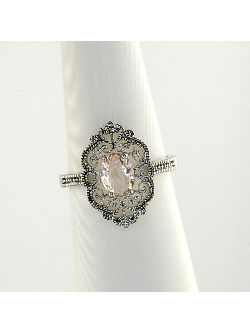 Bomb Party Ring Size 10 Morganite on Rhodium RBP2892 RETRO